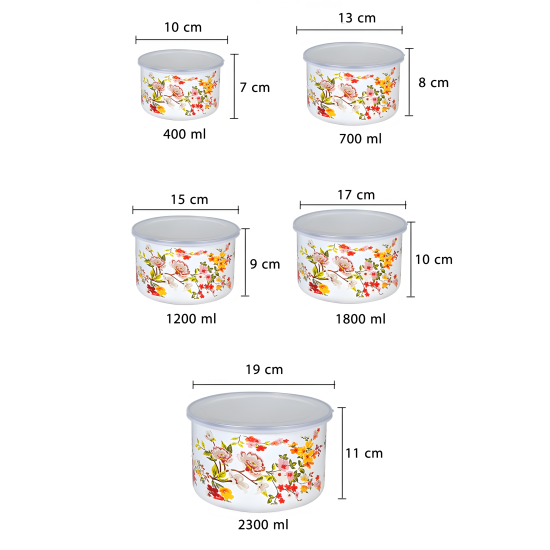 Floral Pattern Metal Tupperware Set - 5 Pcs